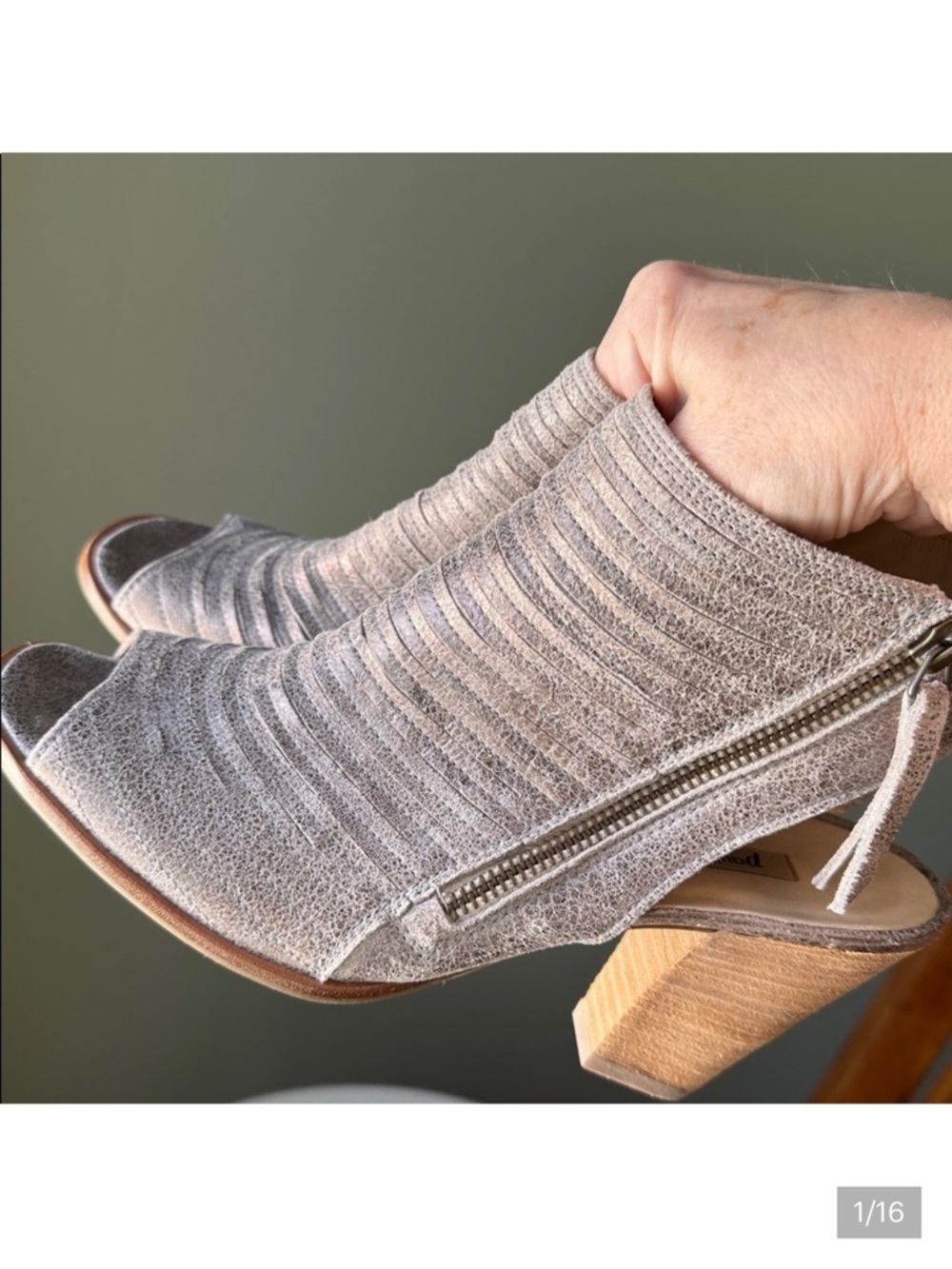 Paul Green Cayenne Soft Leather Sliced Metallic Stacked Heel Open Toe Side Zip